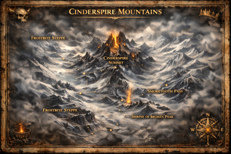 Map of the Cinderspire Mountains