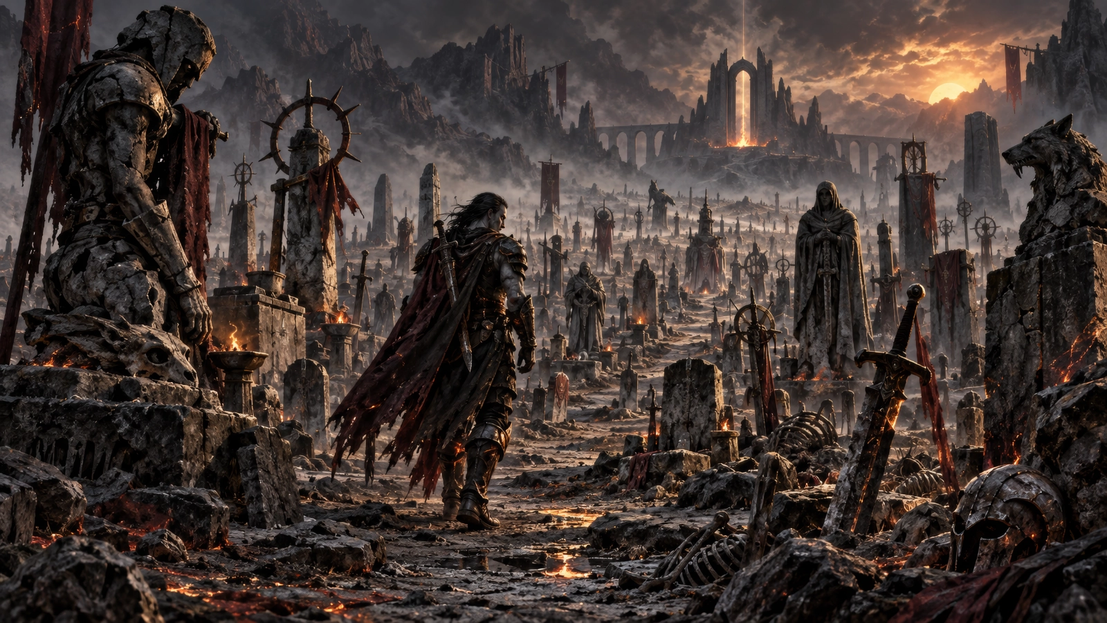 A field of personalized death monuments marking the history of fallen Ashborn