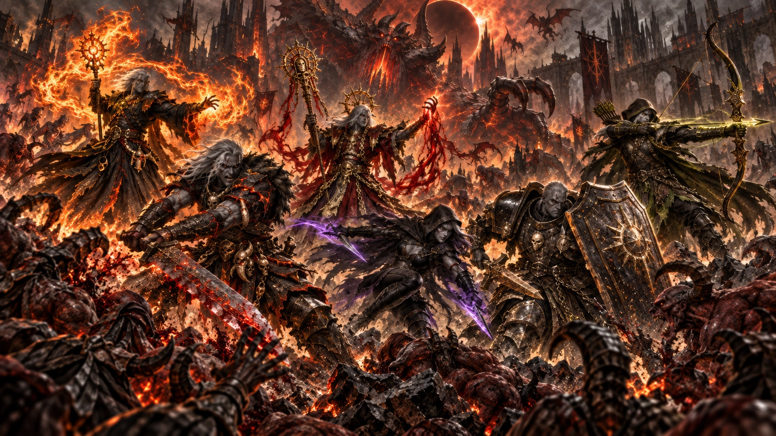 A battle composition representing the six Forged by Flame classes